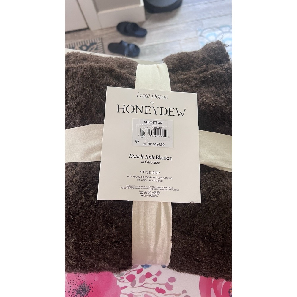 Luxe Home By Honeydew Boucle Knit Throw Fringe Blanket Chocolate 50"x60 New
